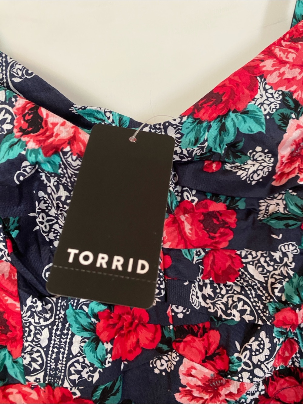 NWT Torrid Retro Midi Poplin Fit & Flare Blue Floral Sweetheart Dress 1X - Picture 4 of 5